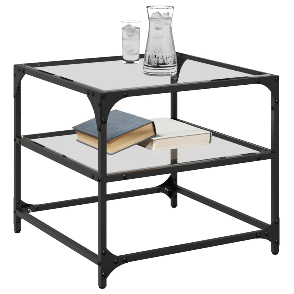 Coffee Tables with Transparent Glass Top 2 pcs 50x50x45cm Steel