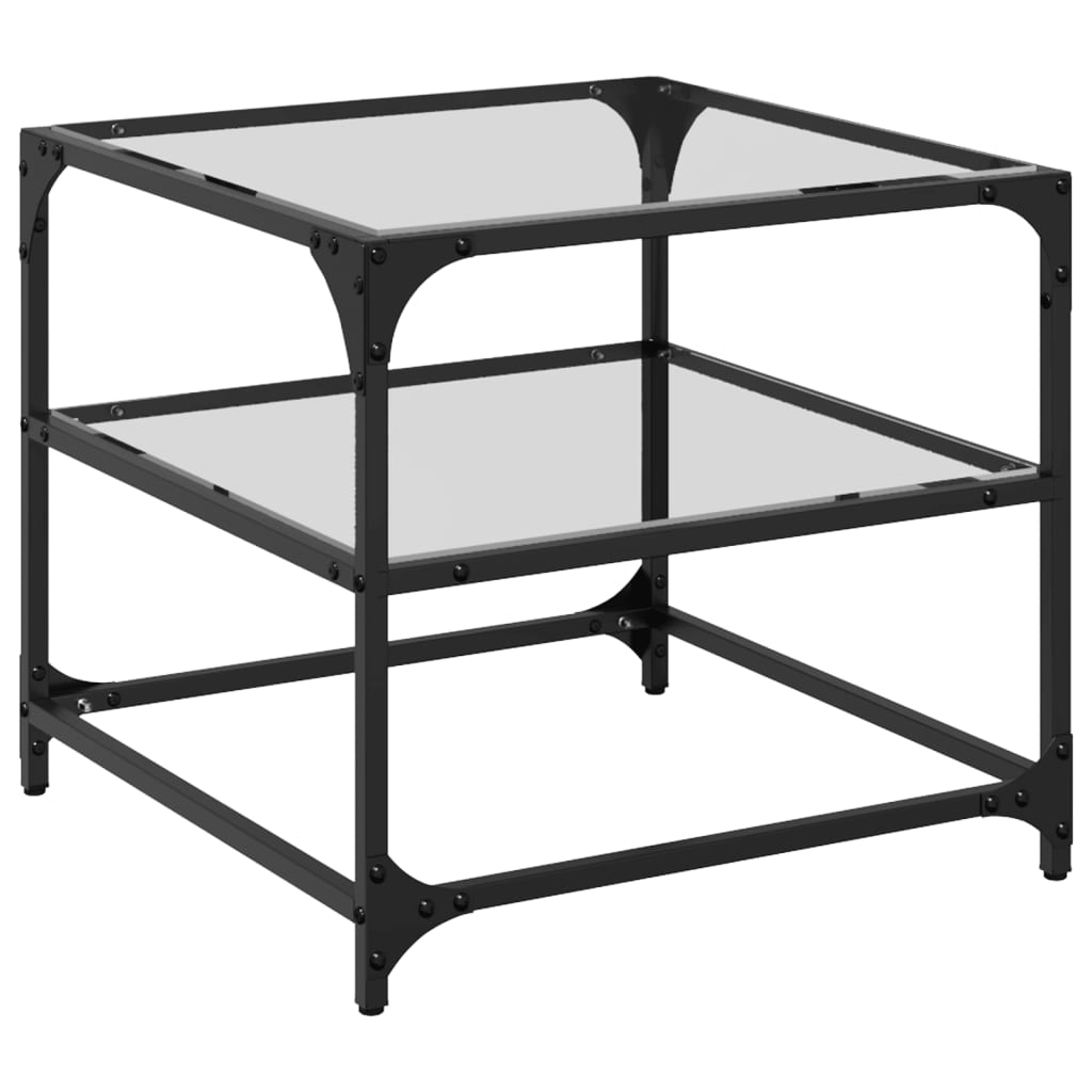 Coffee Tables with Transparent Glass Top 2 pcs 50x50x45cm Steel