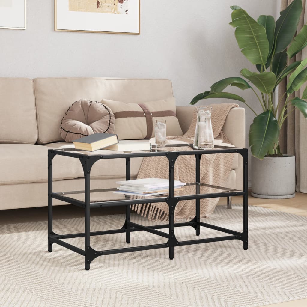 Coffee Table with Transparent Glass Top 78,5x40x45 cm Steel