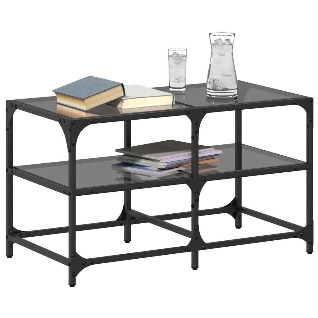 Coffee Table with Black Glass Top 78,5x40x45 cm Steel