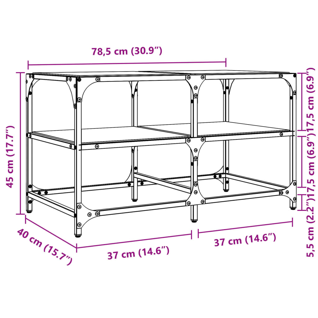 Coffee Table with Black Glass Top 78,5x40x45 cm Steel