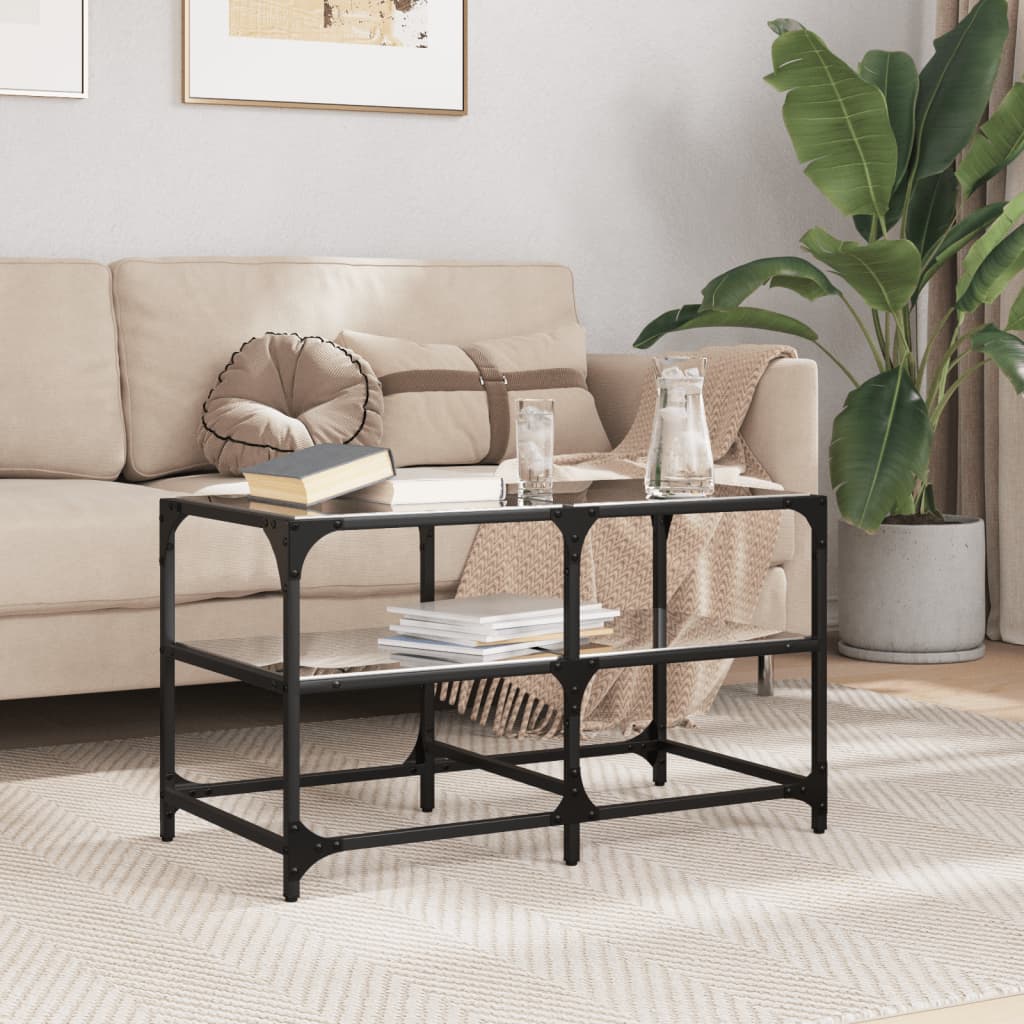 Coffee Table with Black Glass Top 78,5x40x45 cm Steel