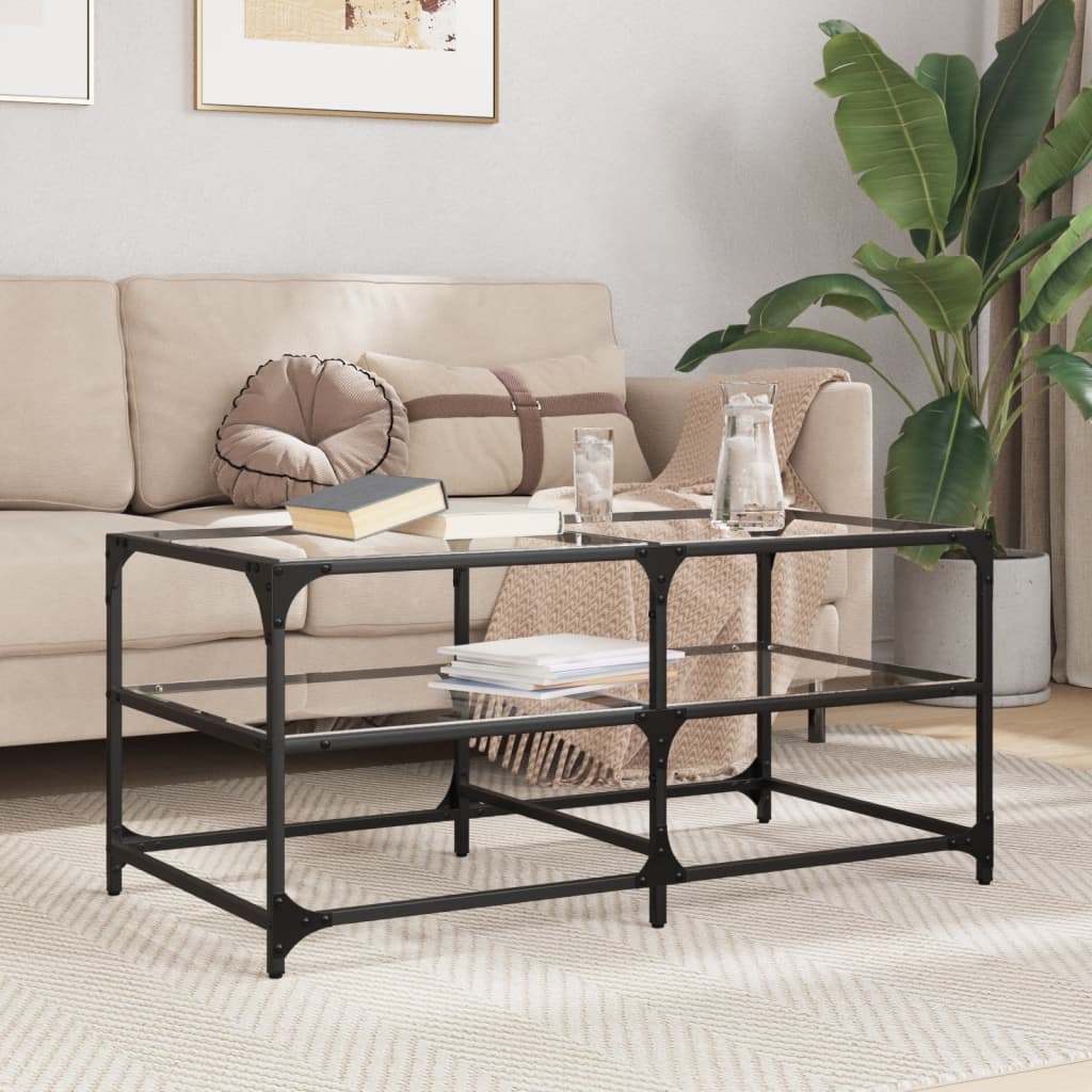 Coffee Table with Transparent Glass Top 98,5x50x45 cm Steel