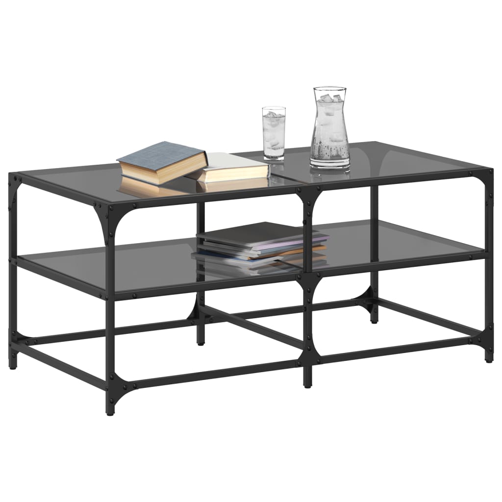 Coffee Table with Black Glass Top 98,5x50x45 cm Steel
