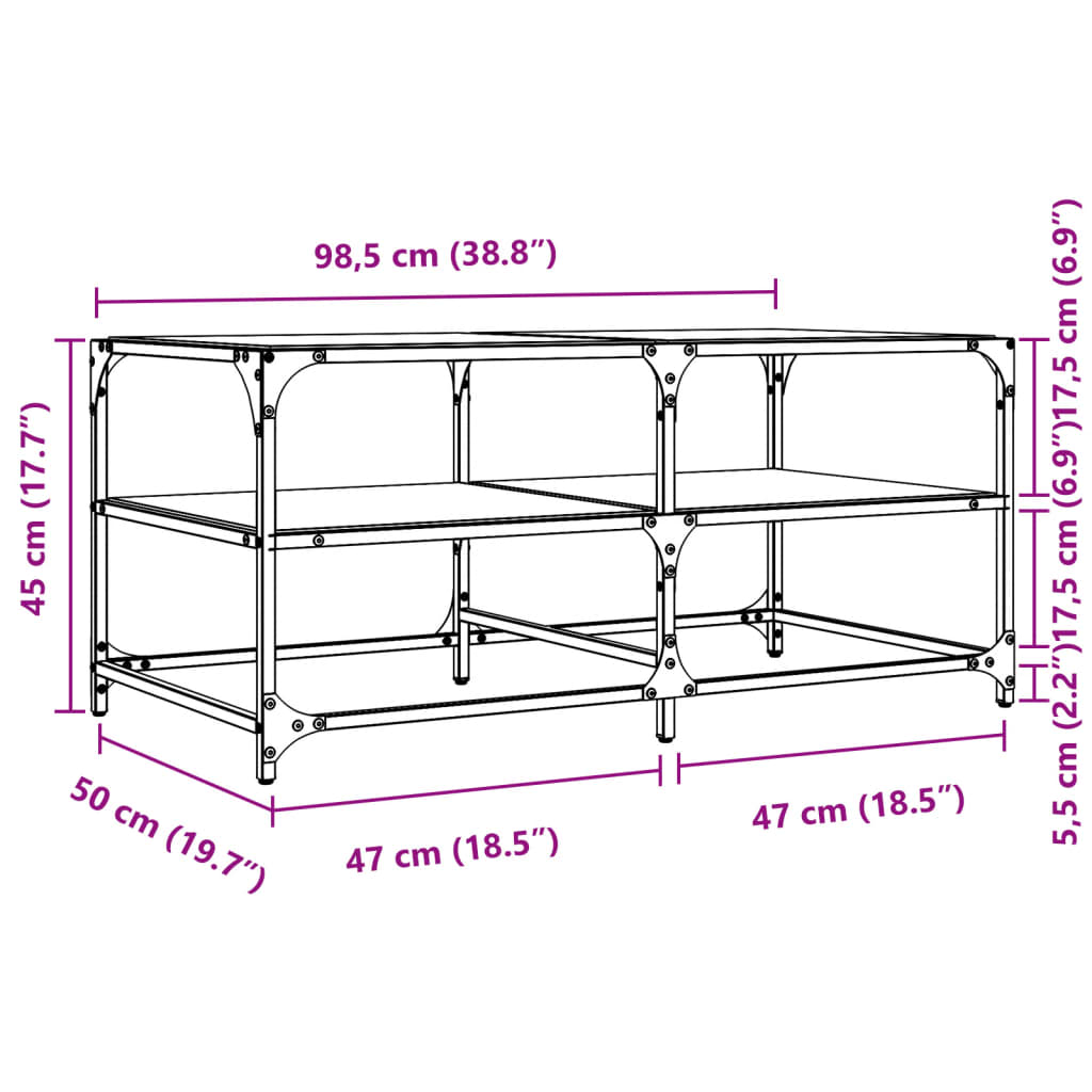 Coffee Table with Black Glass Top 98,5x50x45 cm Steel