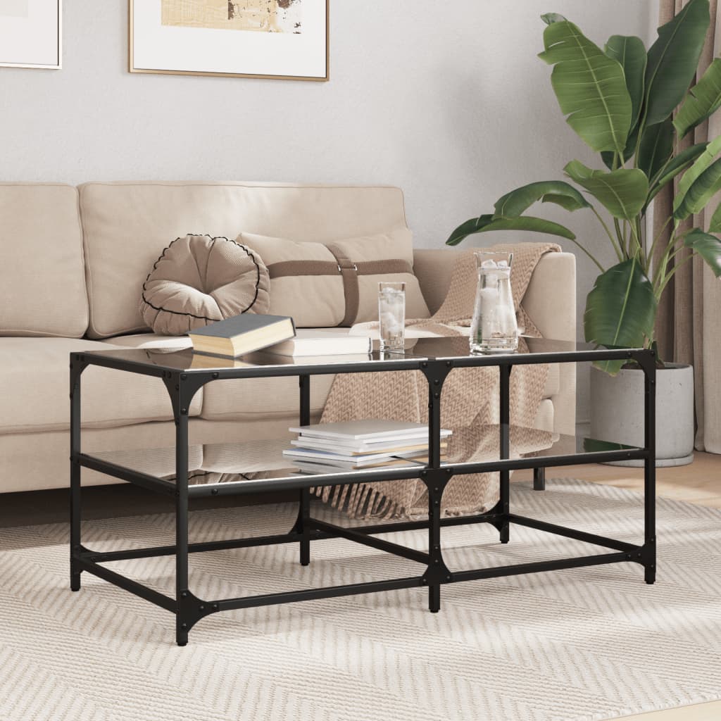 Coffee Table with Black Glass Top 98,5x50x45 cm Steel
