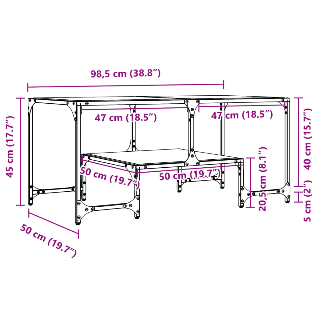 Coffee Table with Transparent Glass Top 98,5x50x45 cm Steel