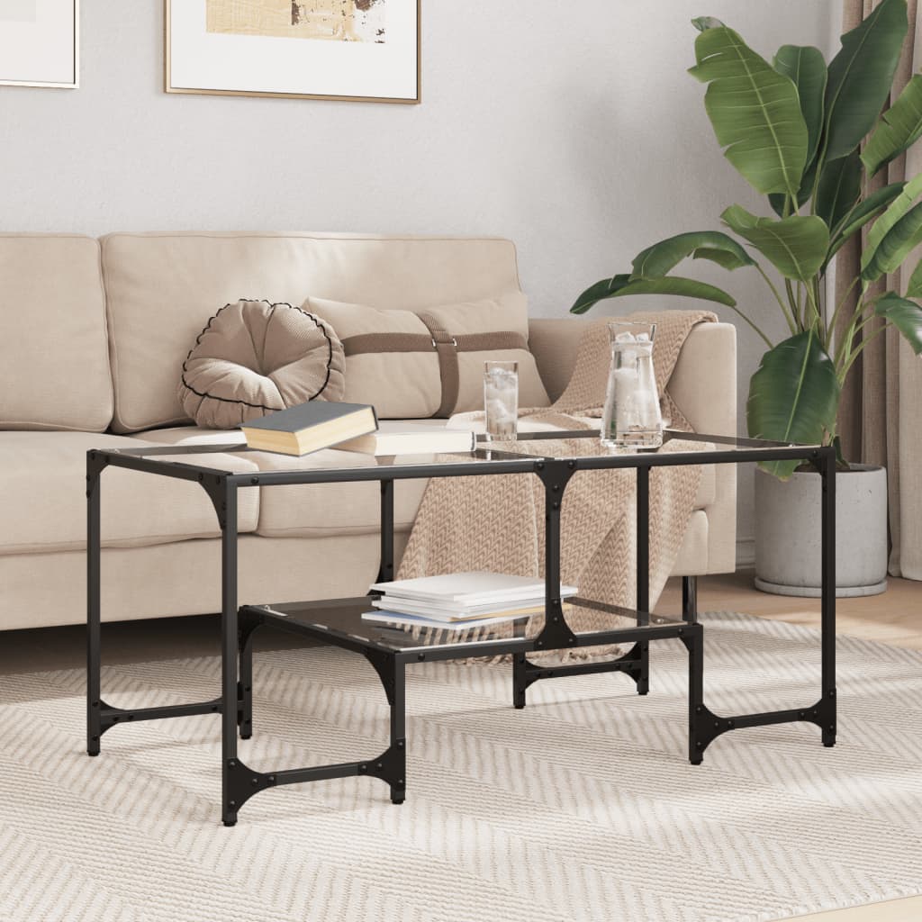 Coffee Table with Transparent Glass Top 98,5x50x45 cm Steel