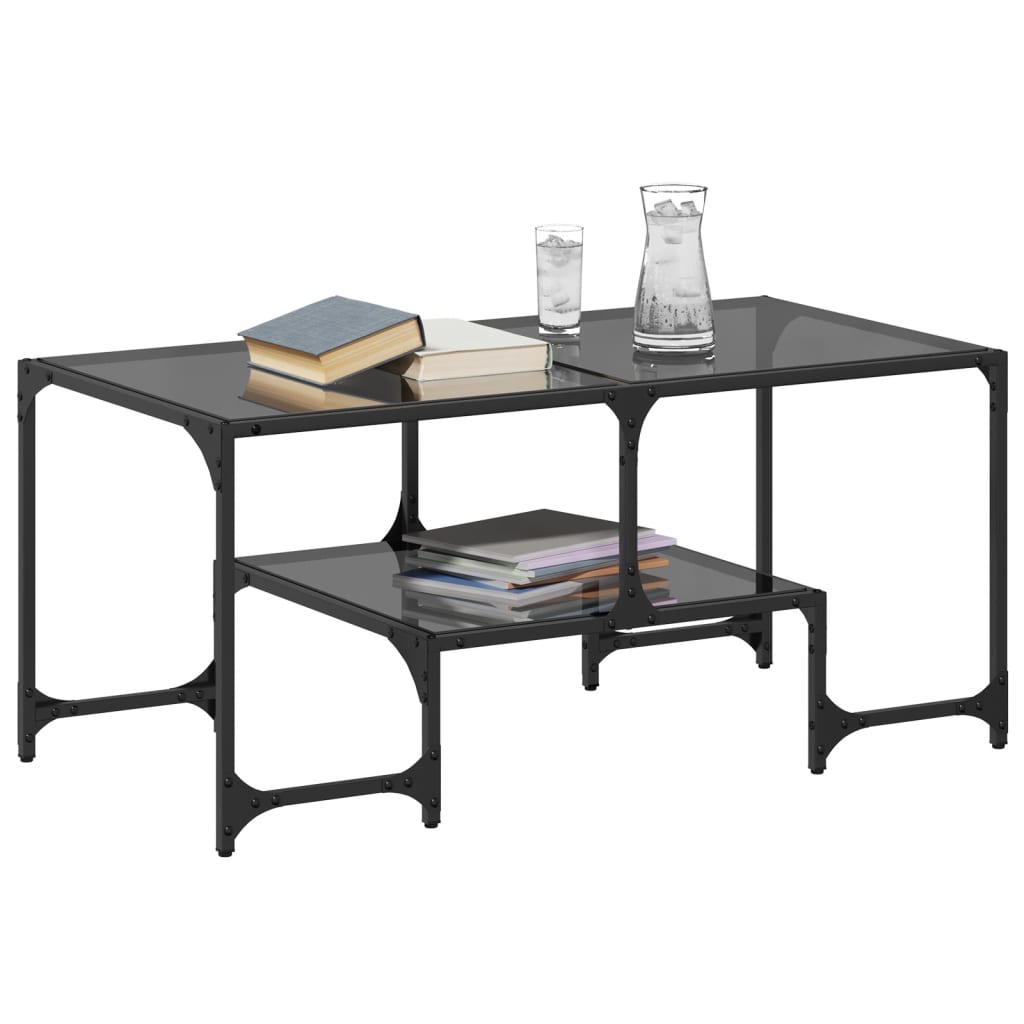 Coffee Table with Black Glass Top 98,5x50x45 cm Steel