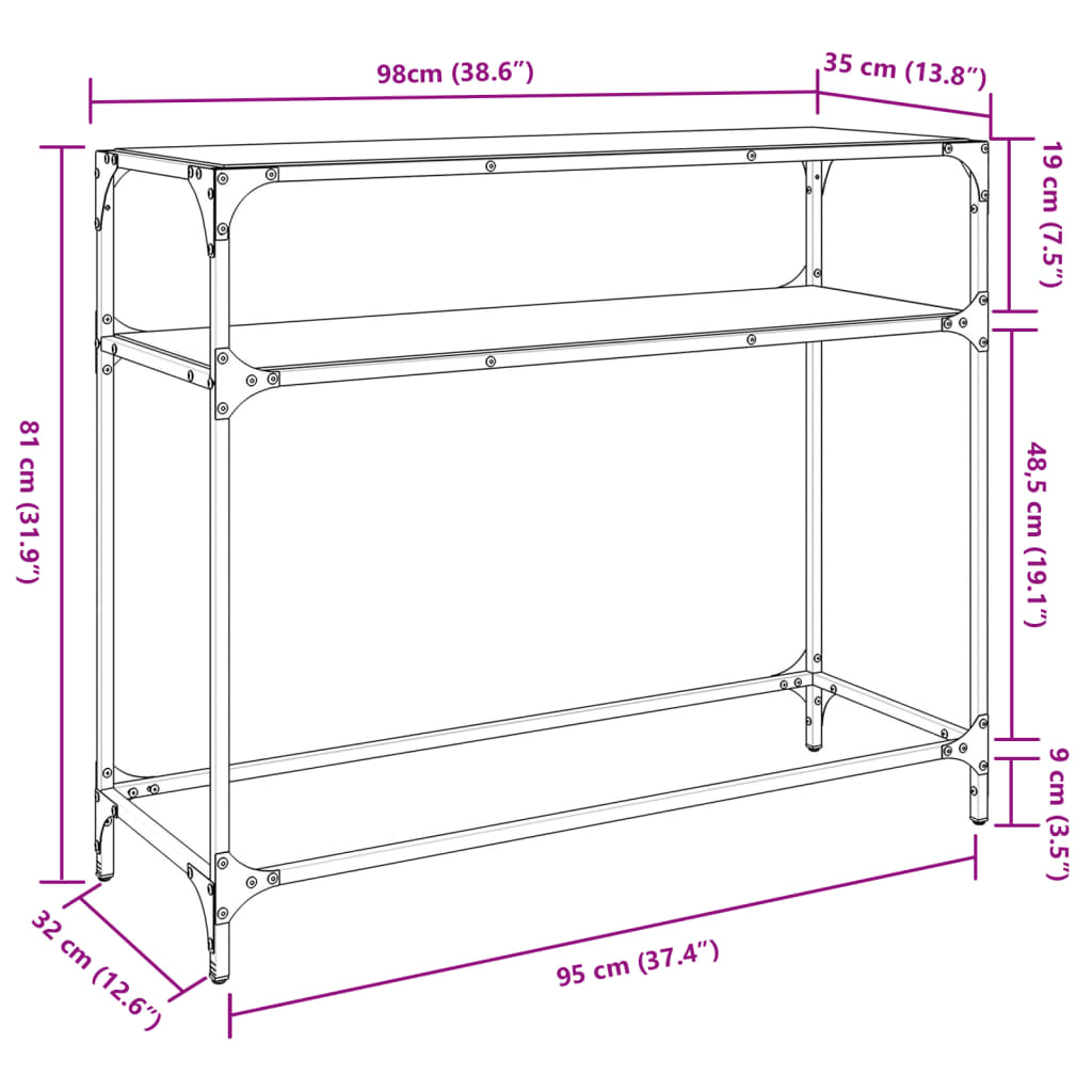 Console Table with Transparent Glass Top 98x35x81 cm Steel