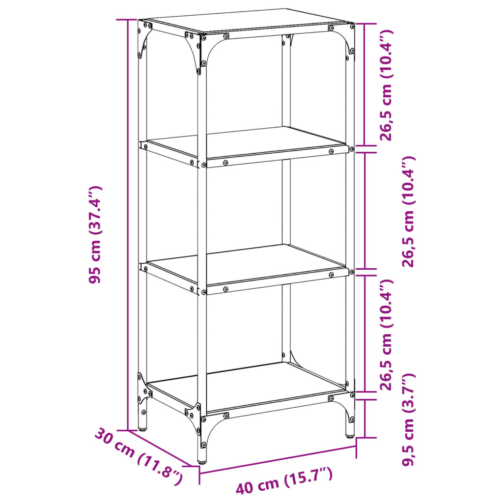 vidaXL Storage Rack with Transparent Glass Top 40x30x95 cm Steel