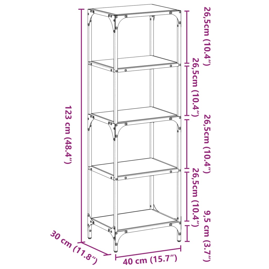Storage Rack with Transparent Glass Top 40x30x123 cm Steel