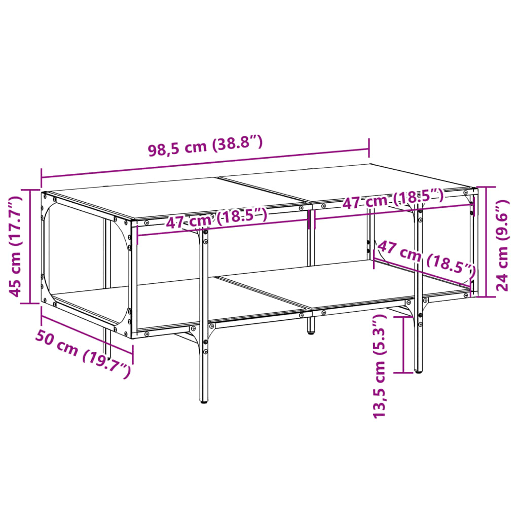 Coffee Table with Transparent Glass Top 98,5x50x45 cm Steel