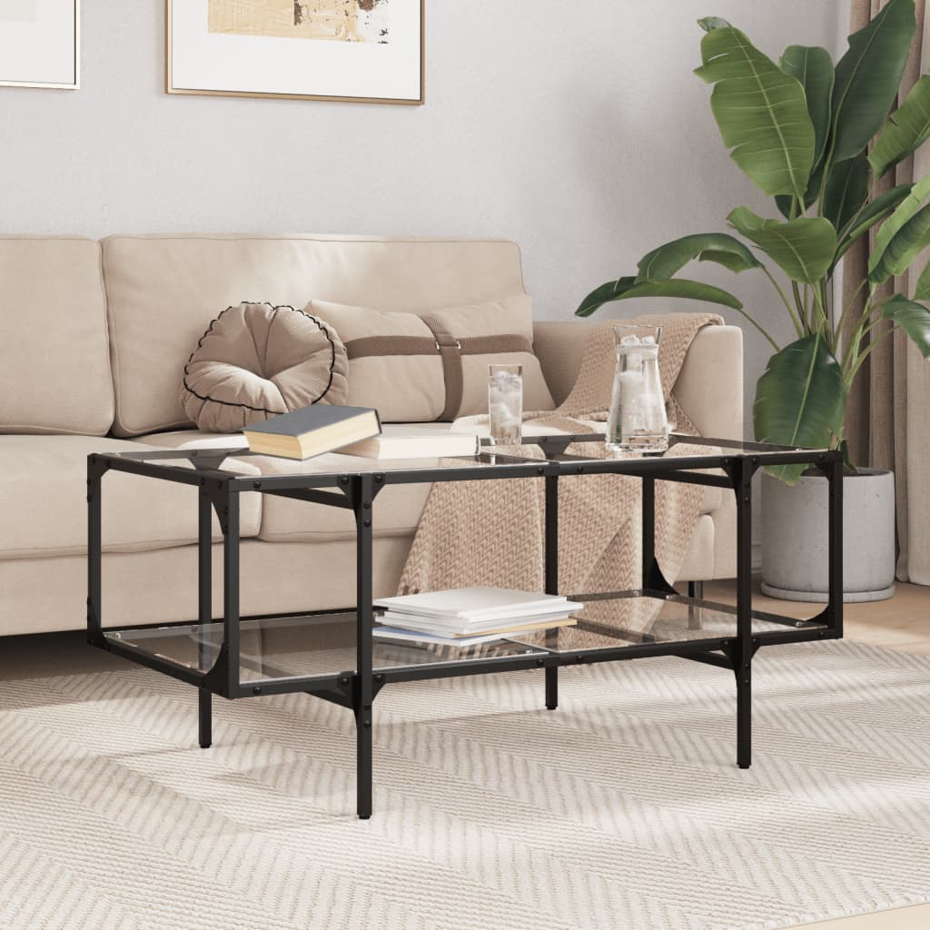Coffee Table with Transparent Glass Top 98,5x50x45 cm Steel
