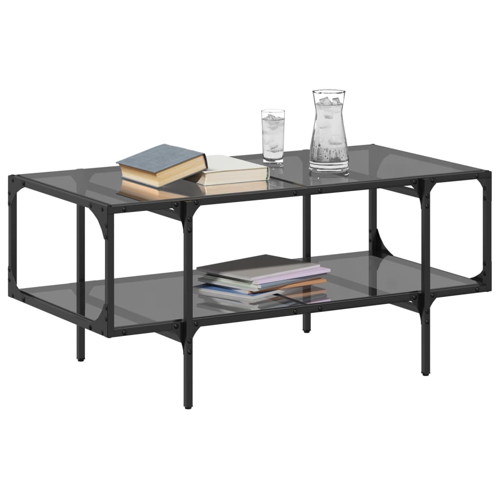 Coffee Table with Black Glass Top 98,5x50x45 cm Steel