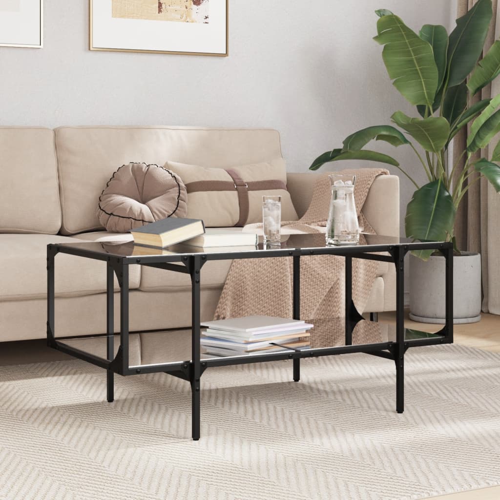 Coffee Table with Black Glass Top 98,5x50x45 cm Steel