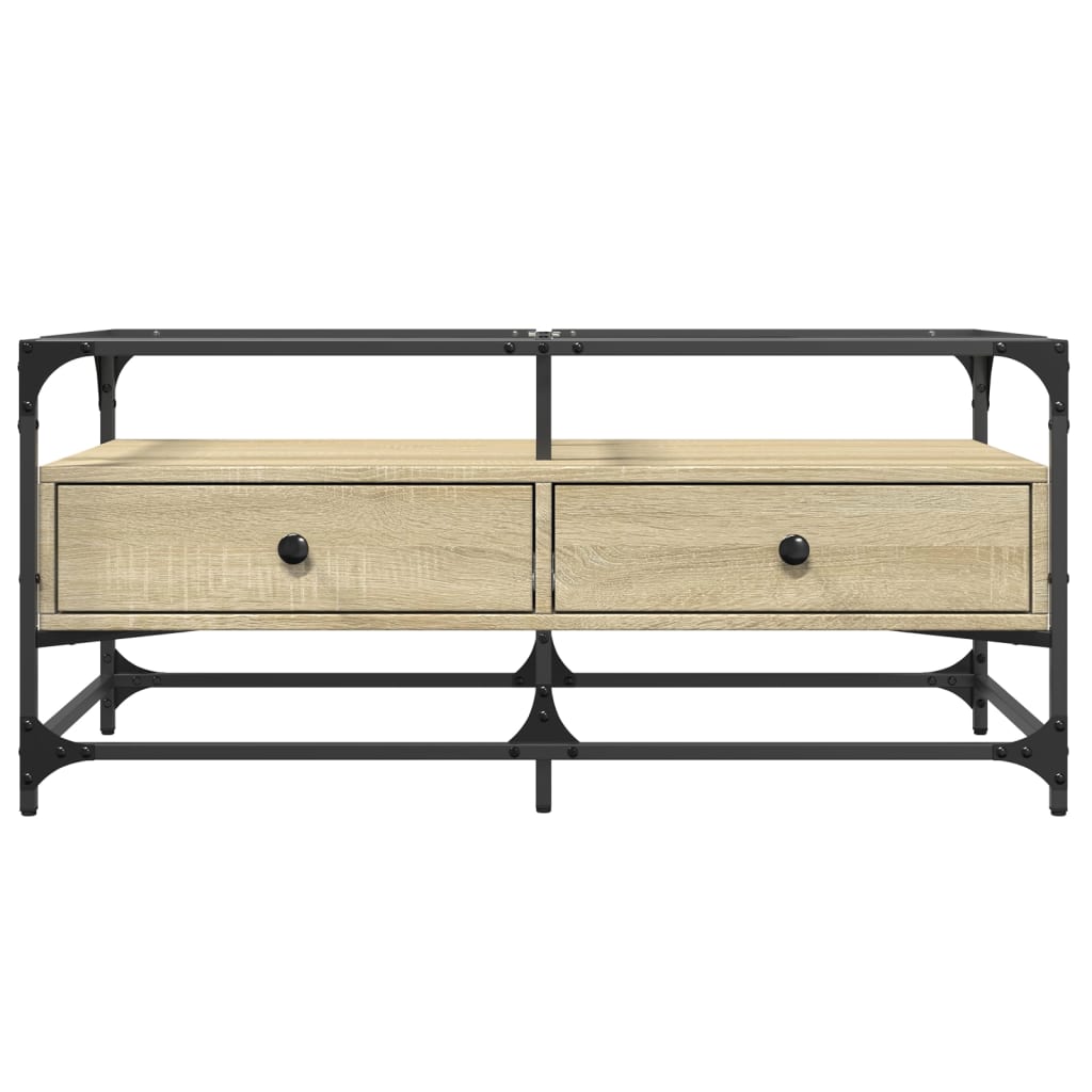 Coffee Table with Glass Top Sonoma Oak 98,5x50x45 cm Steel