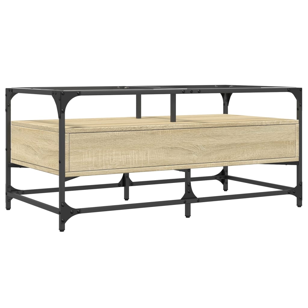 Coffee Table with Glass Top Sonoma Oak 98,5x50x45 cm Steel
