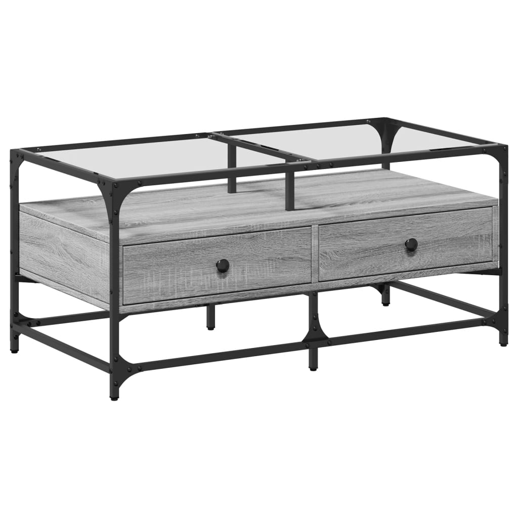 Coffee Table with Glass Top Grey Sonoma 98,5x50x45 cm Steel