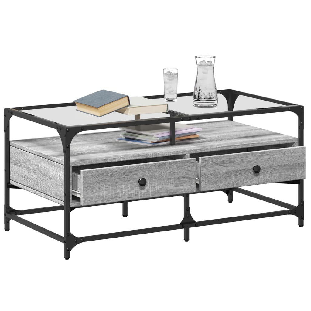 Coffee Table with Glass Top Grey Sonoma 98,5x50x45 cm Steel