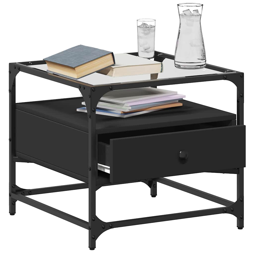 Coffee Table with Glass Top Black 50x50x45 cm Steel