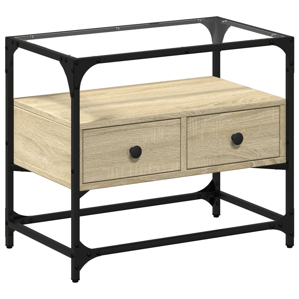 TV Cabinet with Glass Top Sonoma Oak 60x35x51cm Engineered Wood