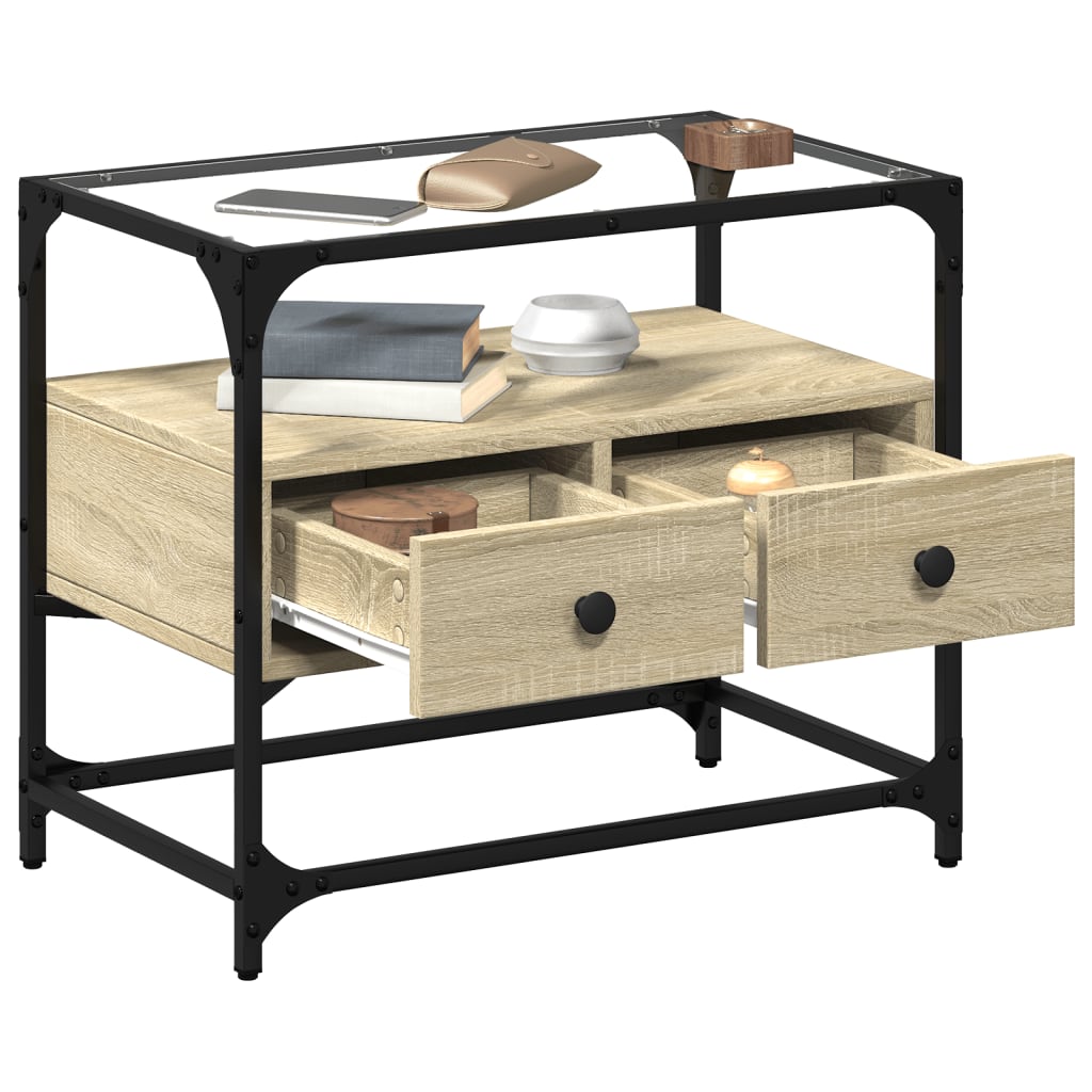 TV Cabinet with Glass Top Sonoma Oak 60x35x51cm Engineered Wood