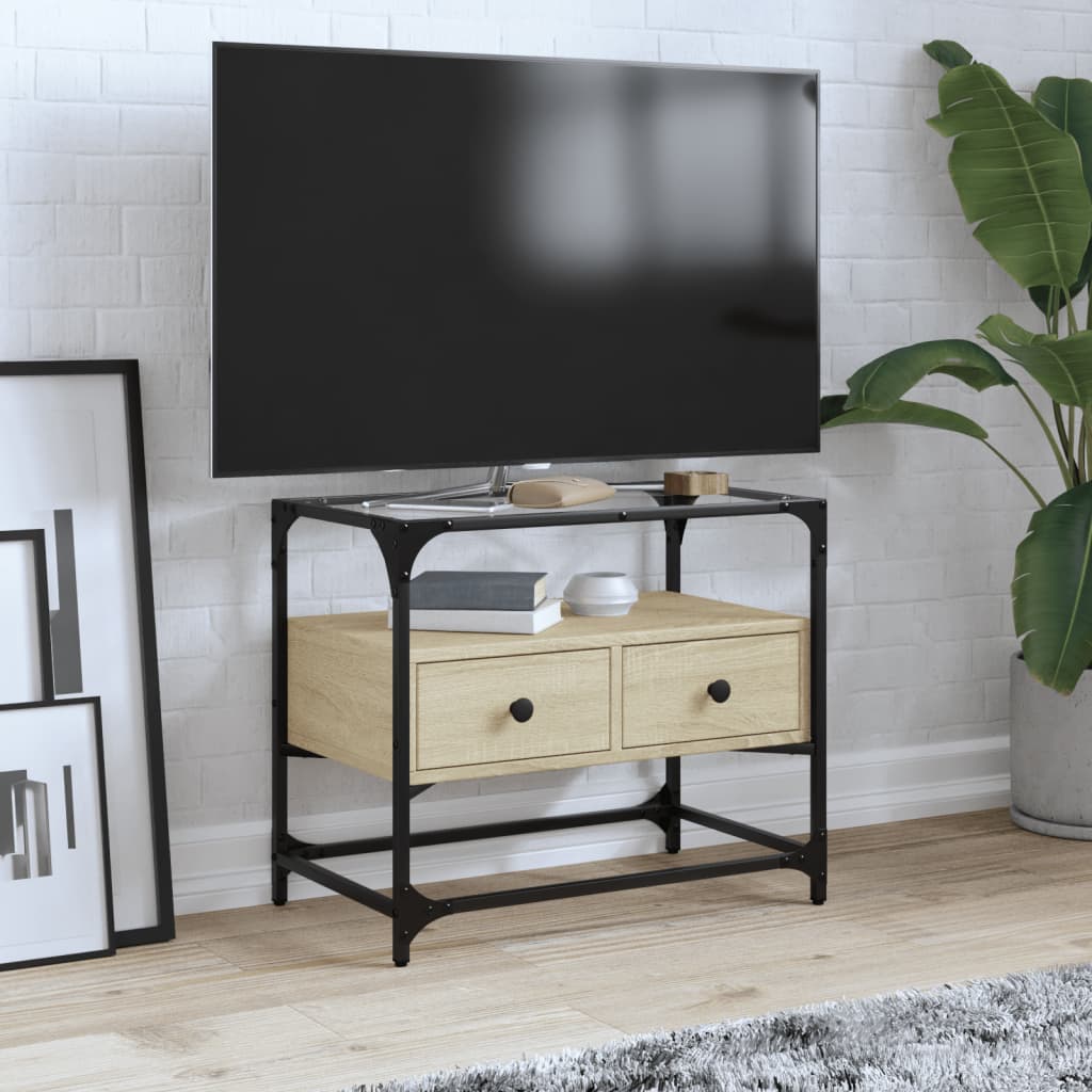 TV Cabinet with Glass Top Sonoma Oak 60x35x51cm Engineered Wood