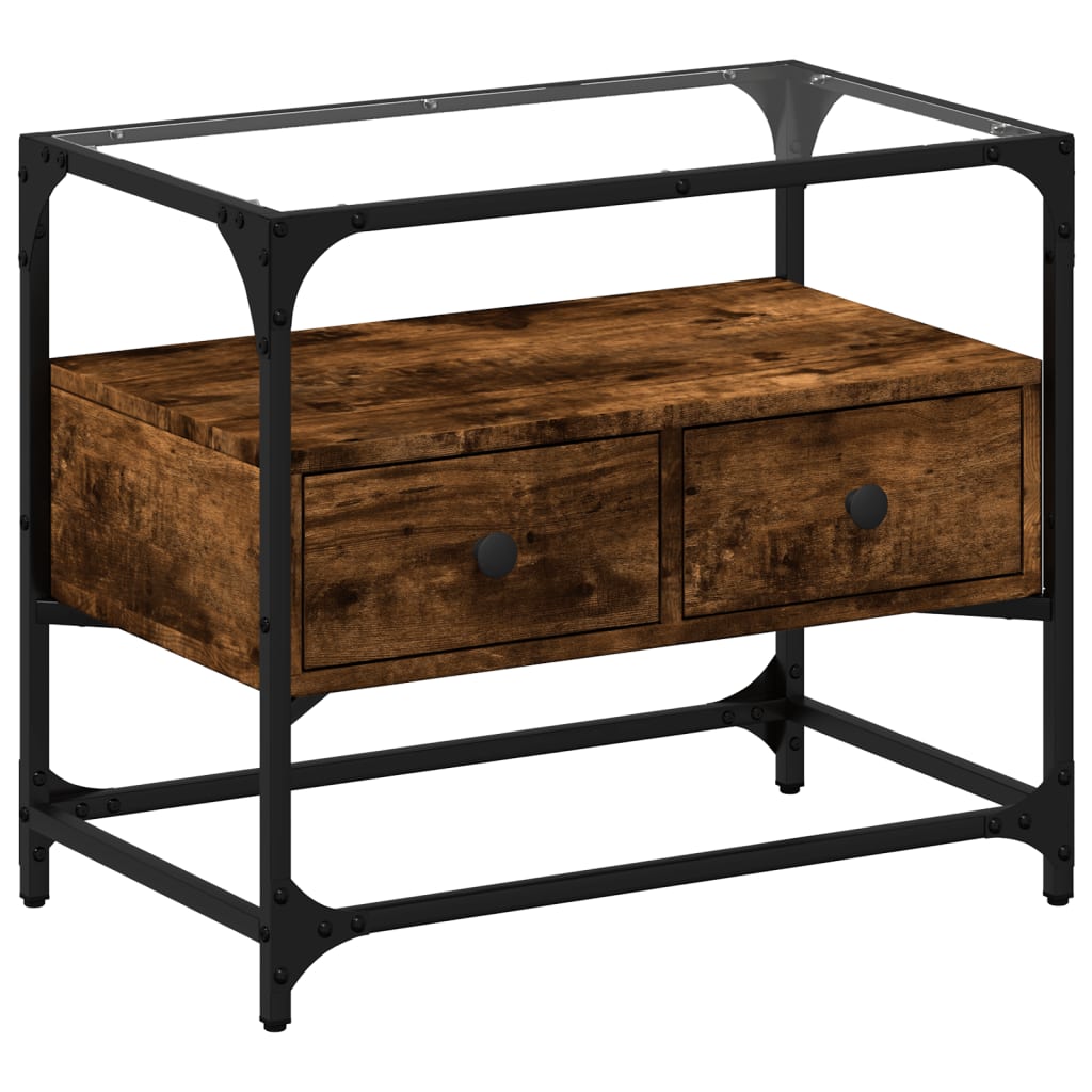 TV Cabinet with Glass Top Smoked Oak 60x35x51cm Engineered Wood