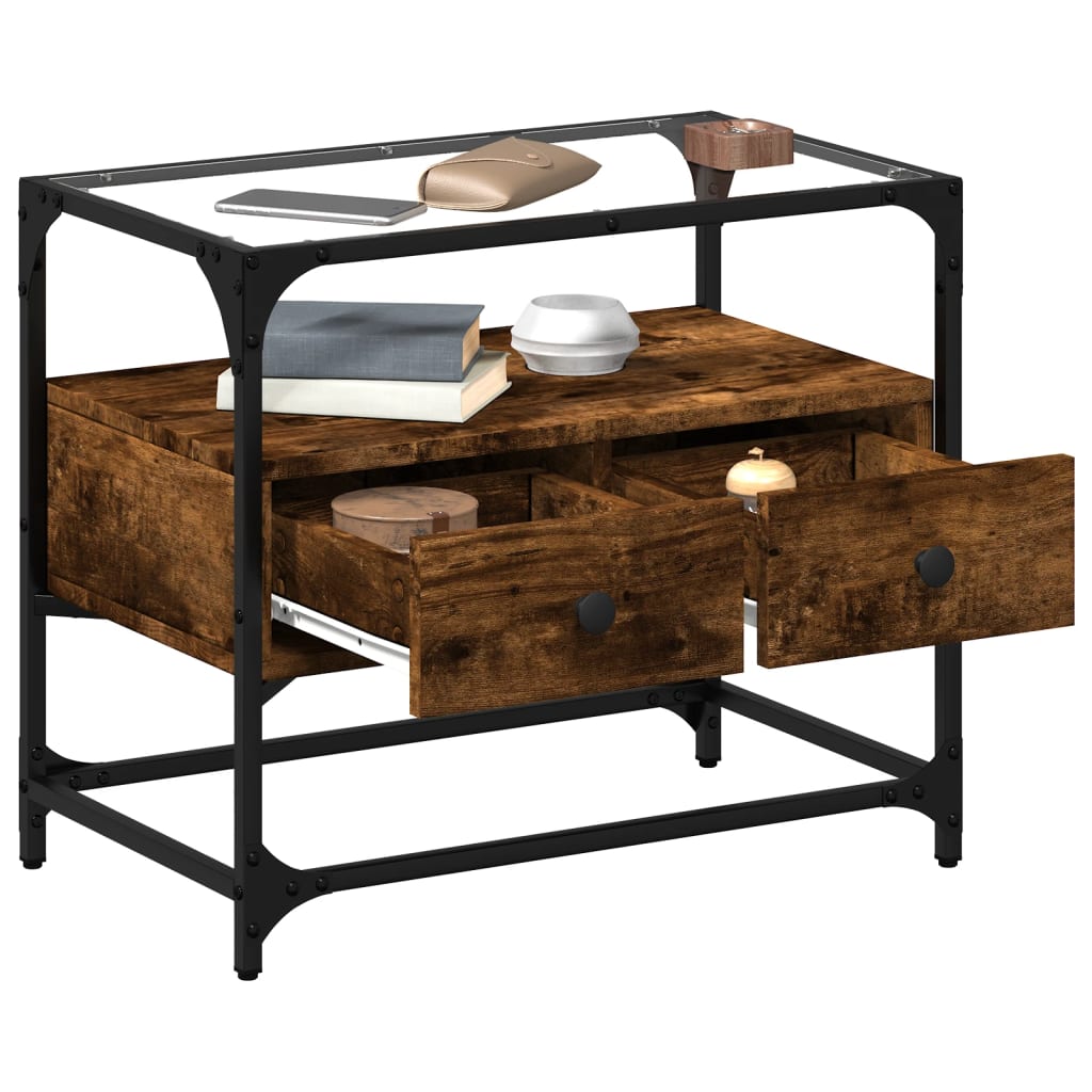 TV Cabinet with Glass Top Smoked Oak 60x35x51cm Engineered Wood