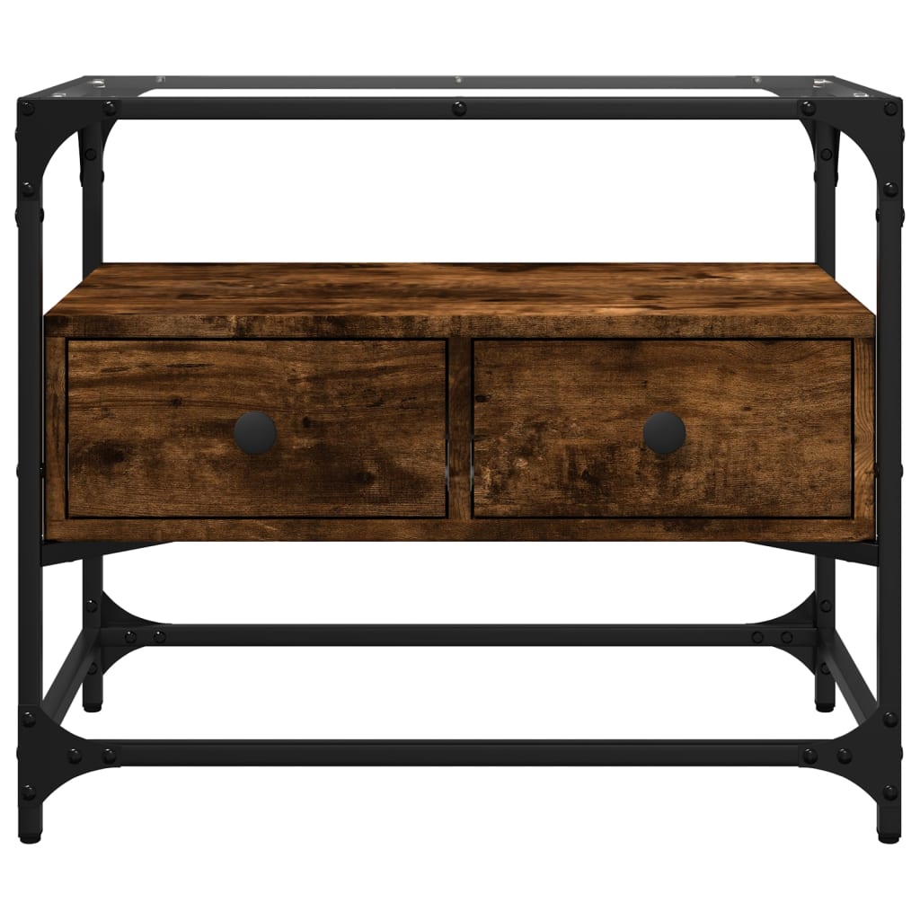 TV Cabinet with Glass Top Smoked Oak 60x35x51cm Engineered Wood