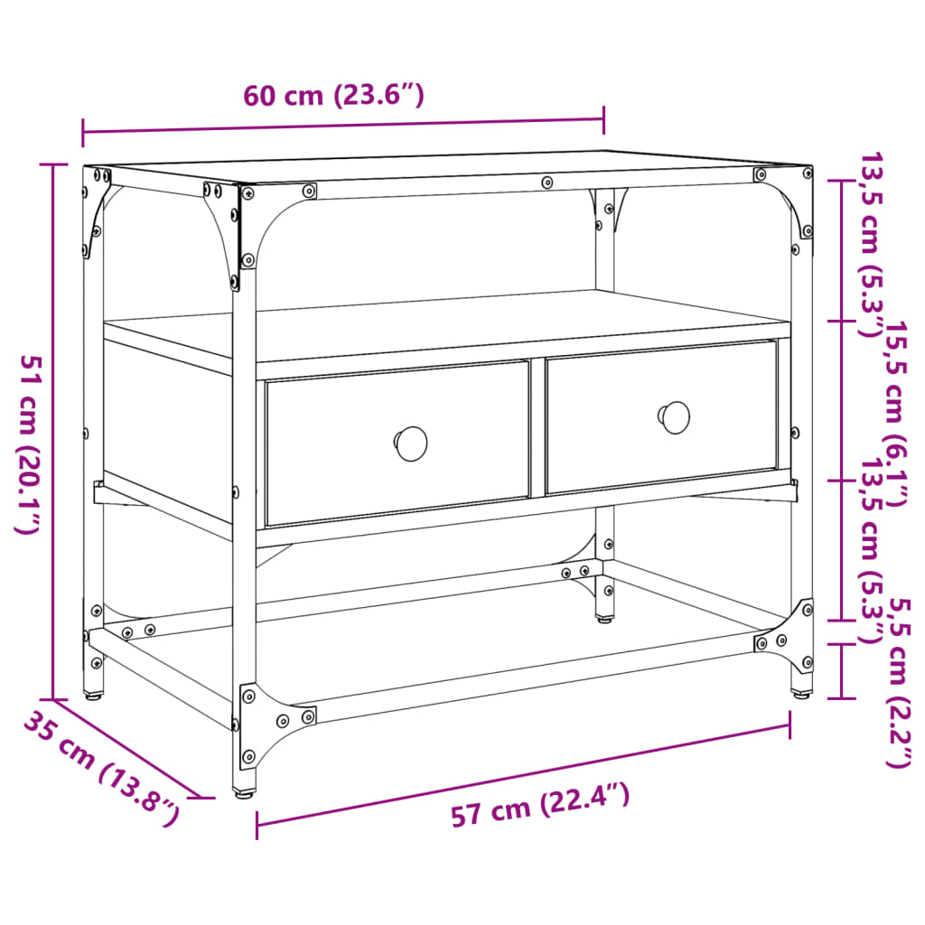 vidaXL TV Cabinet with Glass Top Smoked Oak 60x35x51 cm Engineered Wood