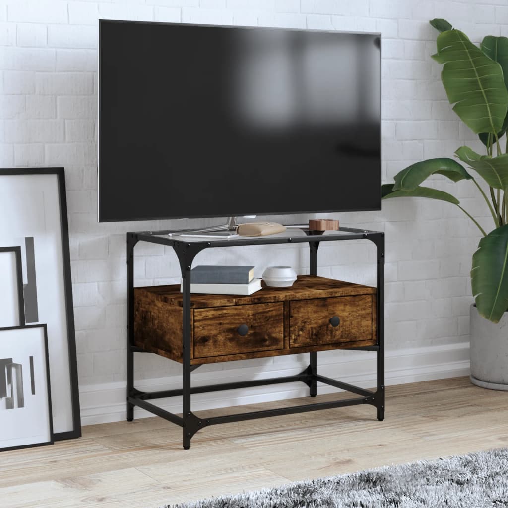 TV Cabinet with Glass Top Smoked Oak 60x35x51cm Engineered Wood