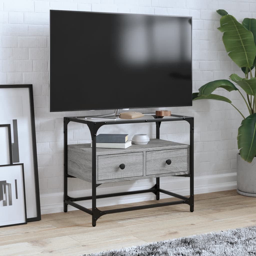 TV Cabinet with Glass Top Grey Sonoma 60x35x51 cm