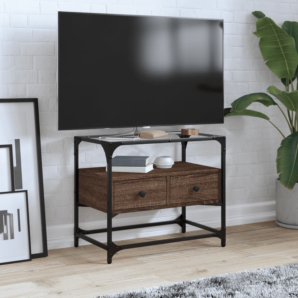 vidaXL TV Cabinet with Glass Top Brown Oak 60x35x51 cm Engineered Wood