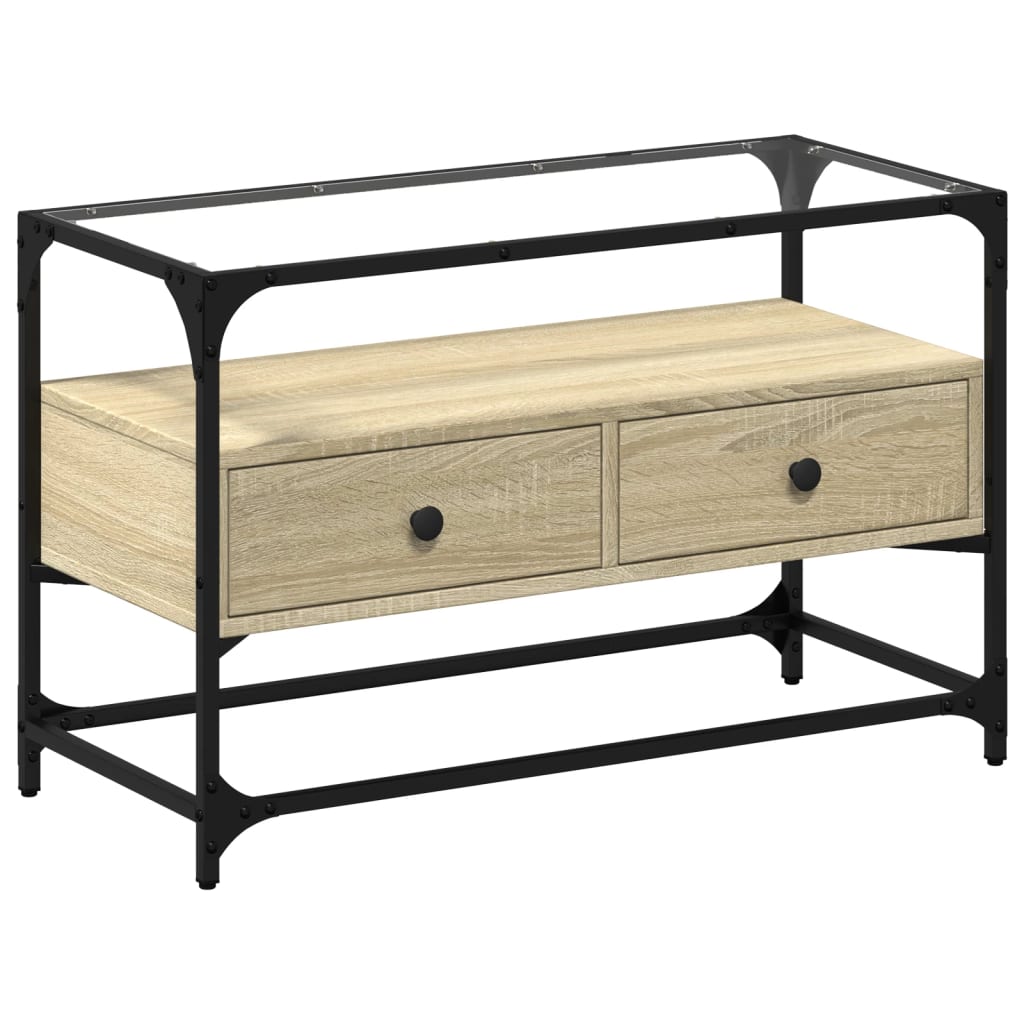 TV Cabinet with Glass Top Sonoma Oak 80x35x51cm Engineered Wood
