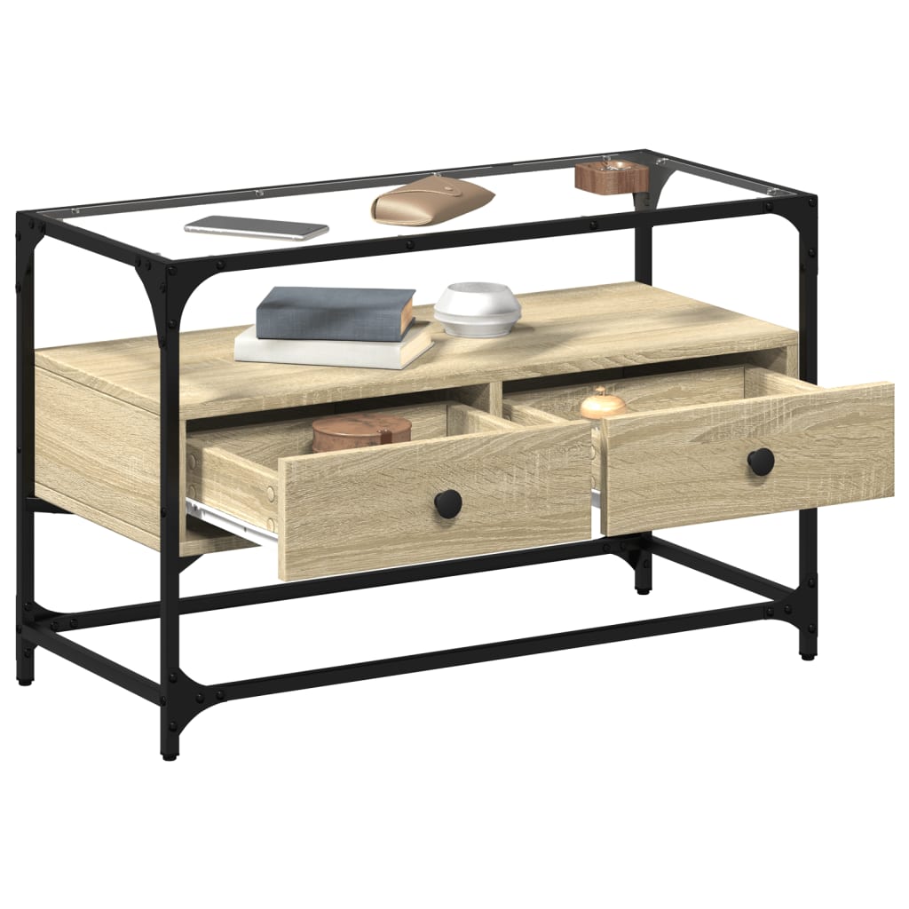 TV Cabinet with Glass Top Sonoma Oak 80x35x51cm Engineered Wood