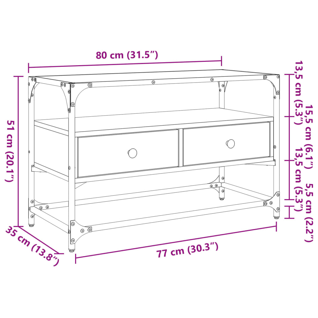 vidaXL TV Cabinet with Glass Top Sonoma Oak 80x35x51 cm Engineered Wood