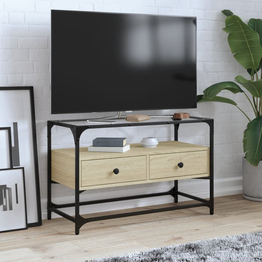 vidaXL TV Cabinet with Glass Top Sonoma Oak 80x35x51 cm Engineered Wood