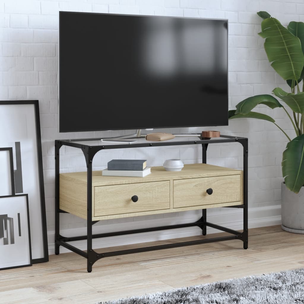 TV Cabinet with Glass Top Sonoma Oak 80x35x51cm Engineered Wood