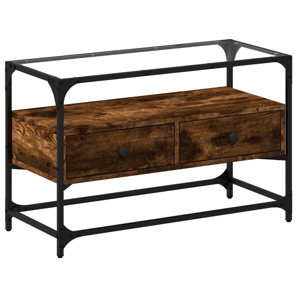 TV Cabinet with Glass Top Smoked Oak 80x35x51cm Engineered Wood