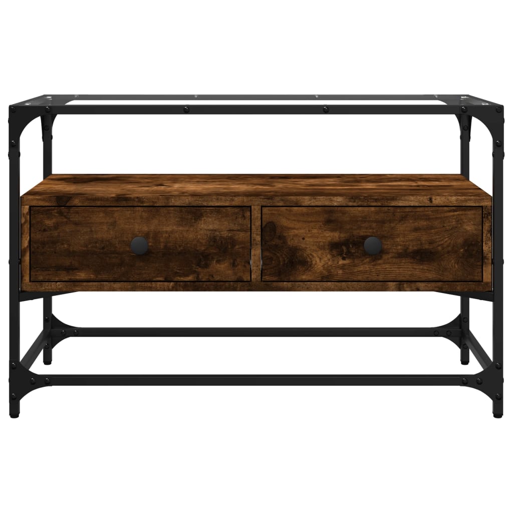 TV Cabinet with Glass Top Smoked Oak 80x35x51cm Engineered Wood