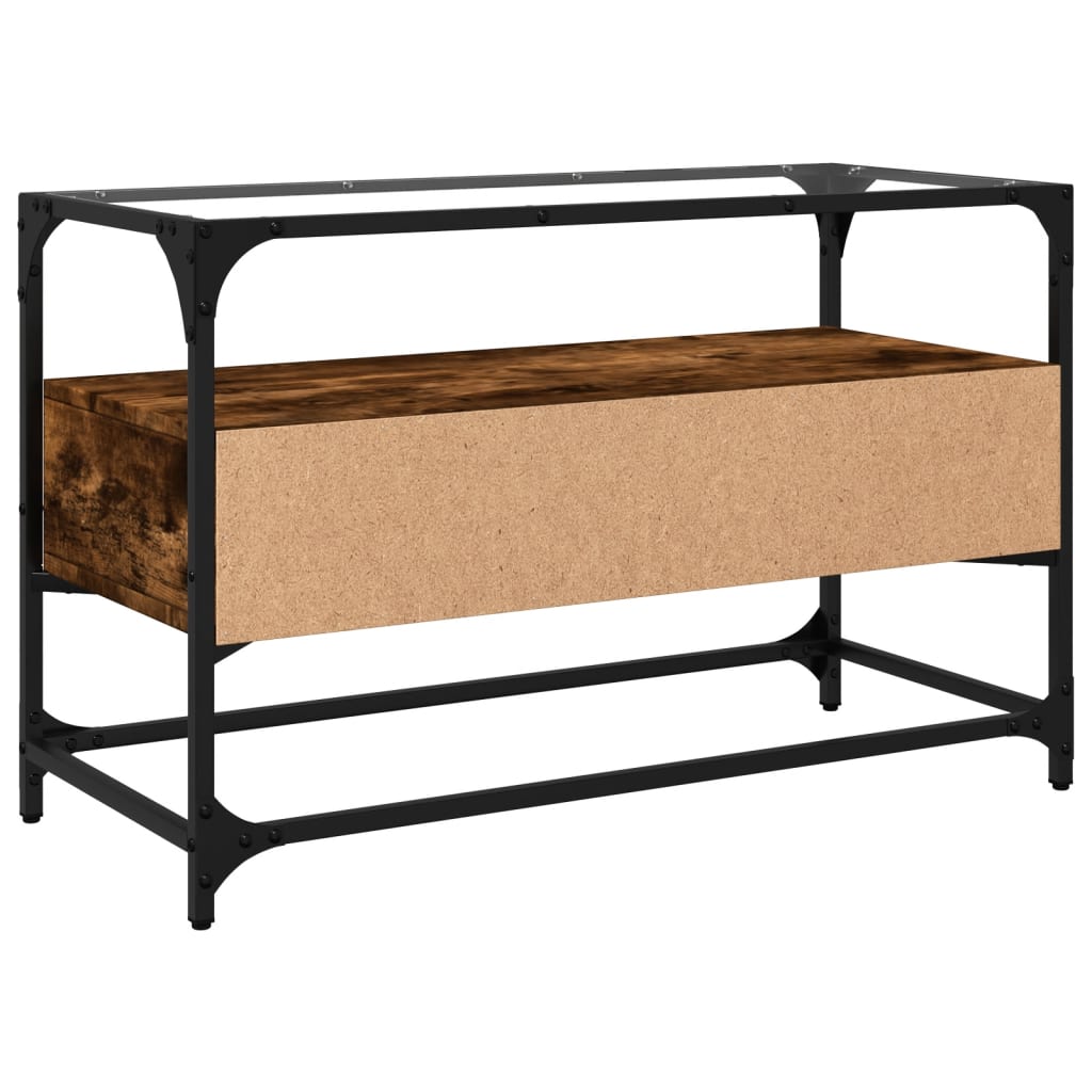 TV Cabinet with Glass Top Smoked Oak 80x35x51cm Engineered Wood