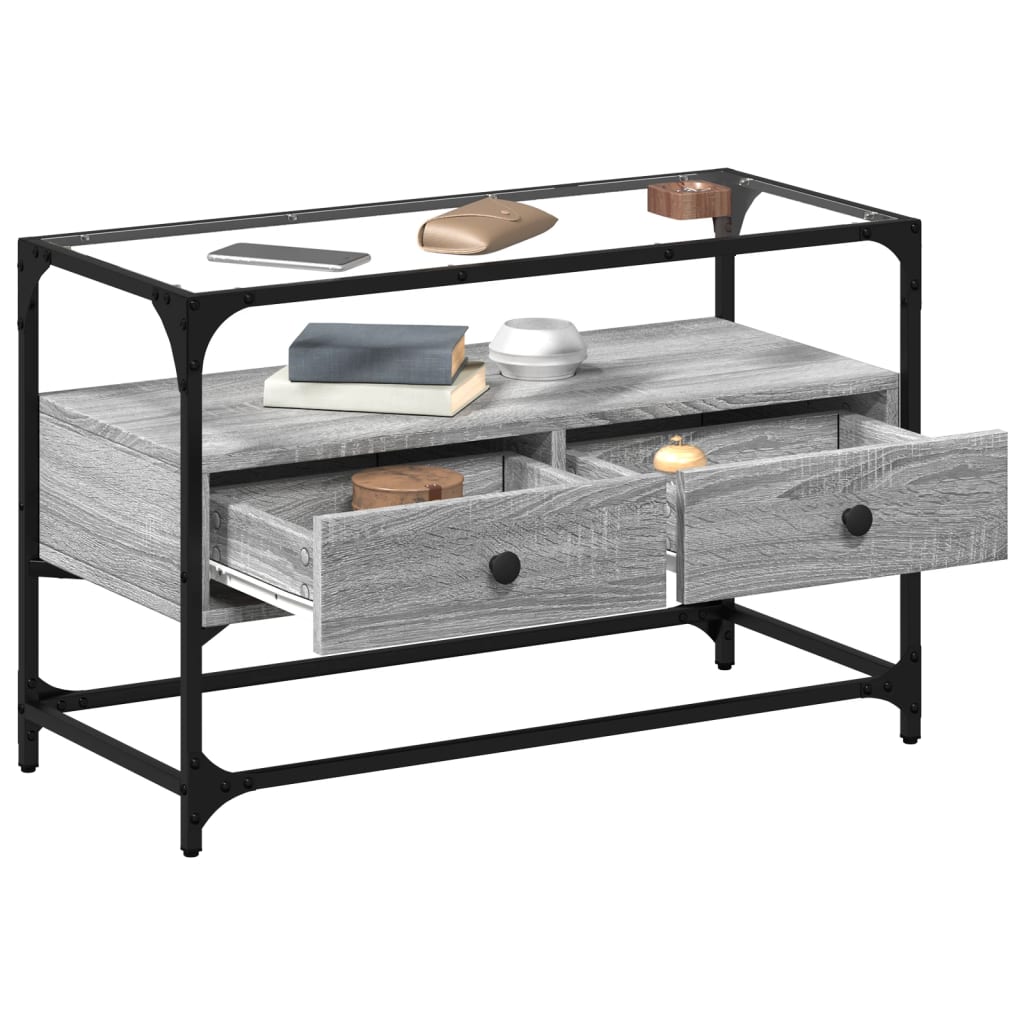 TV Cabinet with Glass Top Grey Sonoma 80x35x51 cm