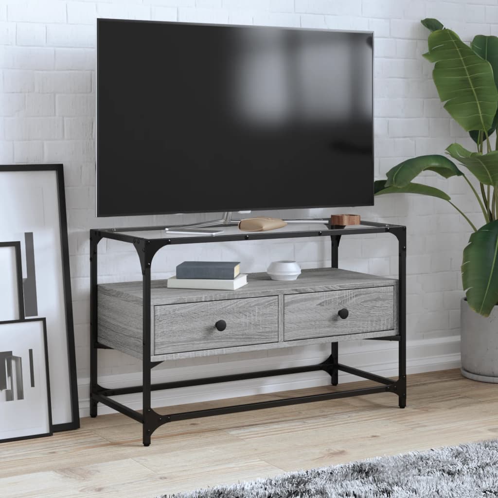 vidaXL TV Cabinet with Glass Top Grey Sonoma 80x35x51 cm Engineered Wood