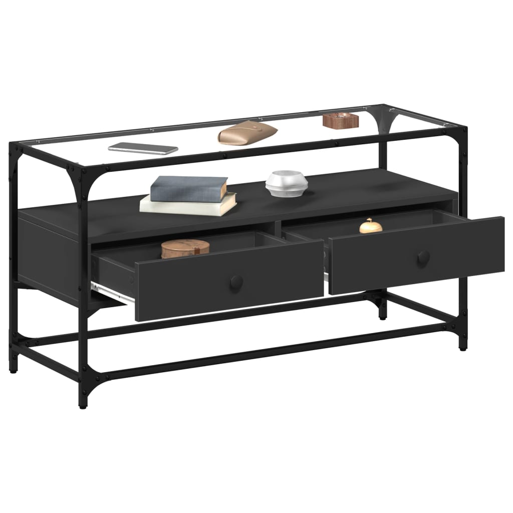 vidaXL TV Cabinet with Glass Top Black 98x35x51 cm Engineered Wood