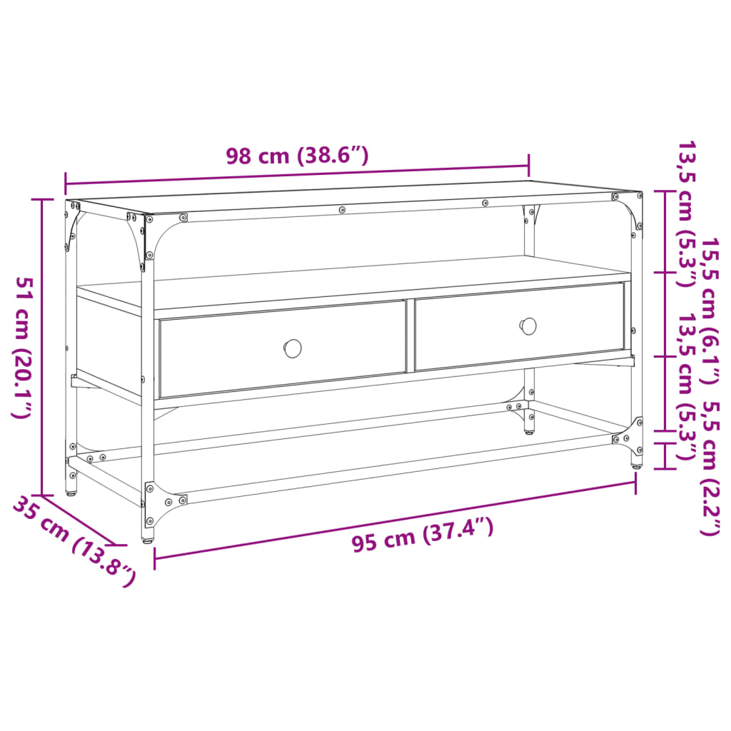 vidaXL TV Cabinet with Glass Top Black 98x35x51 cm Engineered Wood