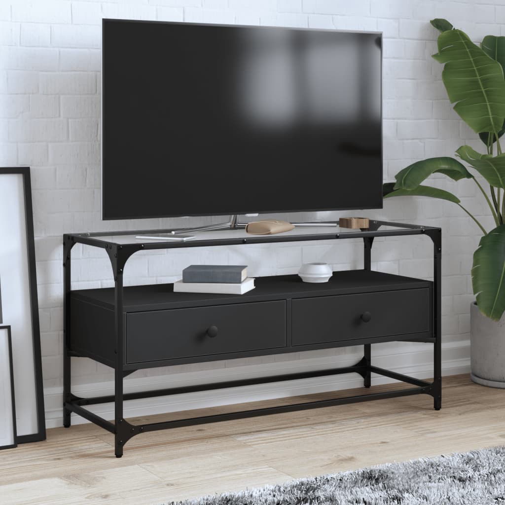 vidaXL TV Cabinet with Glass Top Black 98x35x51 cm Engineered Wood