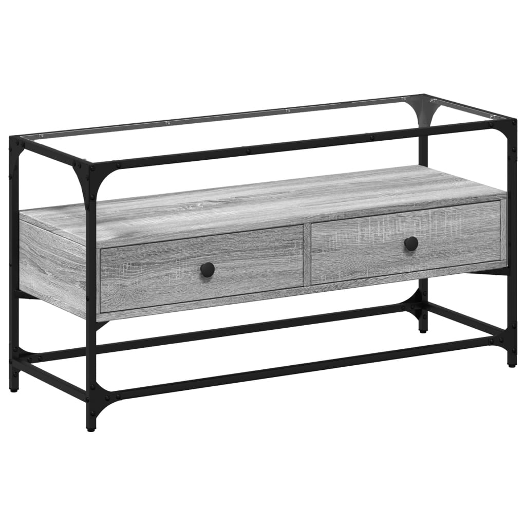 TV Cabinet with Glass Top Grey Sonoma 98x35x51 cm