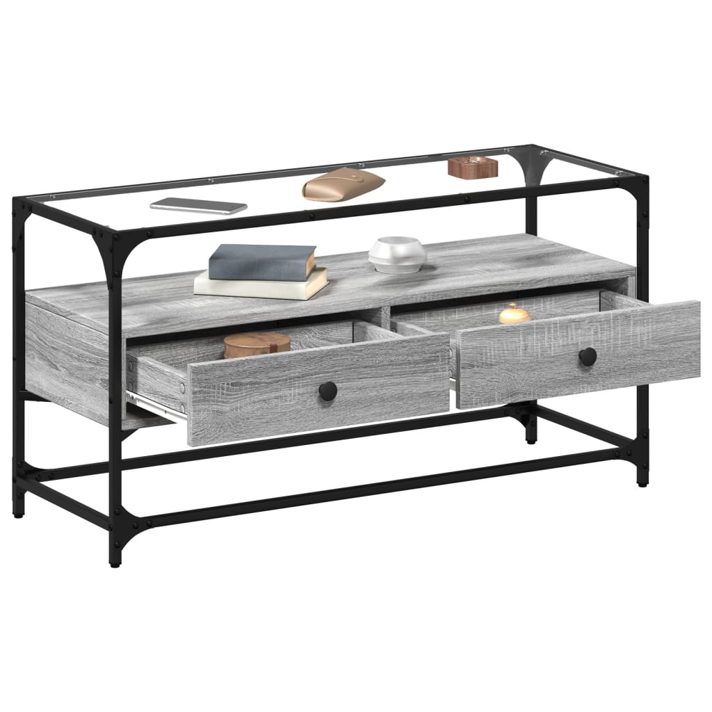 TV Cabinet with Glass Top Grey Sonoma 98x35x51 cm